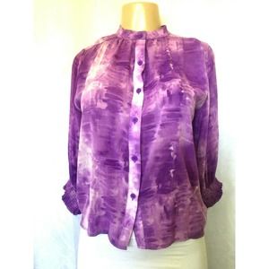 Alice+Olivia Top Blouse Shirt Silk Tie Dye Purple